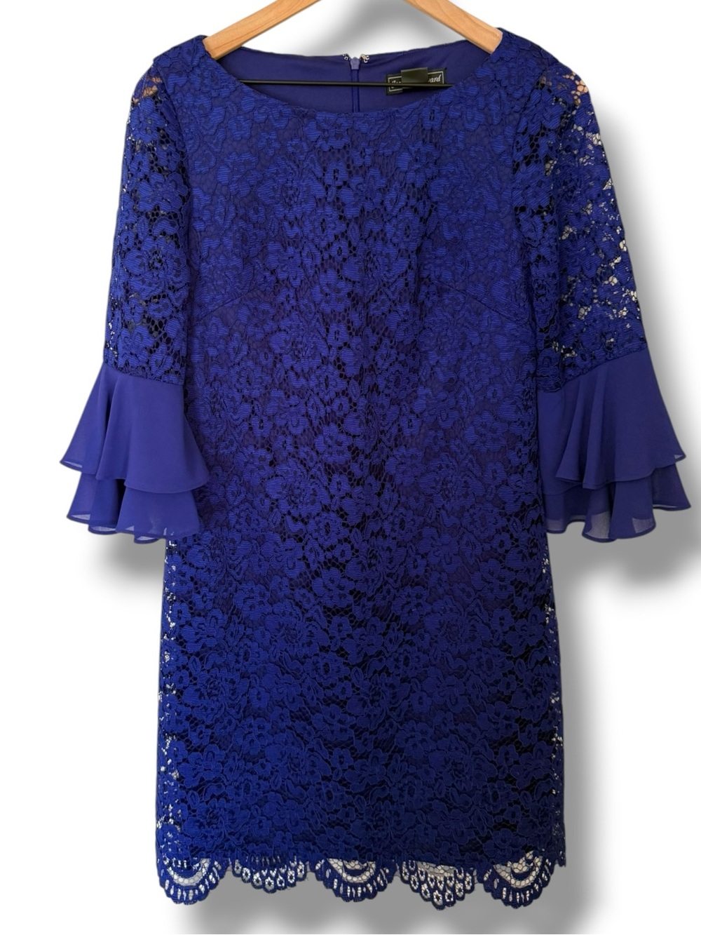 Jessica‎ Howard Royal Blue Lace Shift Dress Bell Sleeves Mini Size 6
